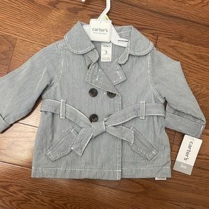 Carters blue and white striped pea coat 3 months